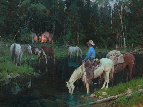 Bill Anton Evening Arrival Cowboy Camp Print-16 x 12