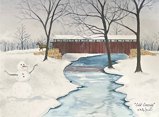 Billy Jacobs Cold Crossing Horse snowman Winter Art Print 12 x 9-Free Shipping