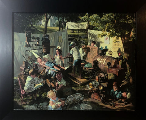 Bob Byerley " The Health Clinik" Children Playing Doctor and Nurse-Framed