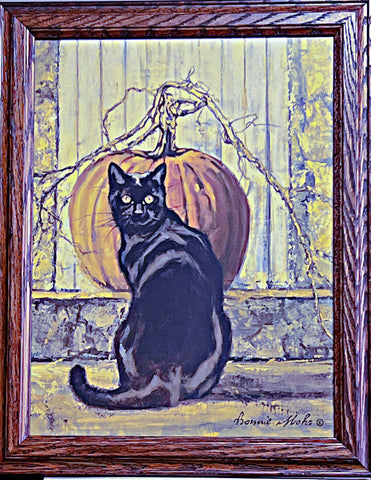 Bonnie Mohr Black Cat Pumpkin Art Print-Framed 14.5 x 18.5
