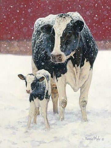 Bonnie Mohr First Christmas Cow and Calf Art Print-12 x 16