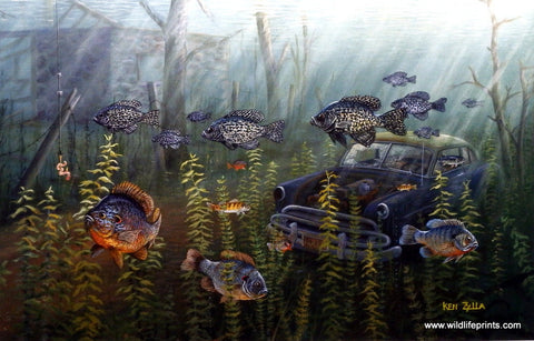 Ken Zylla Best Fishing By A Dam Site - 28" x 18" Signed and Numbered