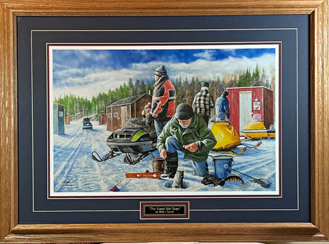 Kevin Daniel Good Old Days Snowmobile Fishing Art Print-31.5 x 23