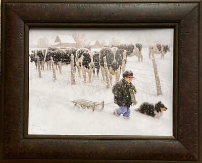 Robert Duncan Curious Onlookers Boy Dog and Cow Art Print-Framed