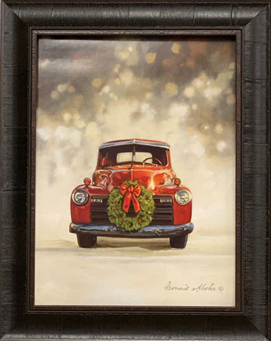 Bonnie Mohr Dazzling Red Christmas Truck Art Print -Framed 16 x 20