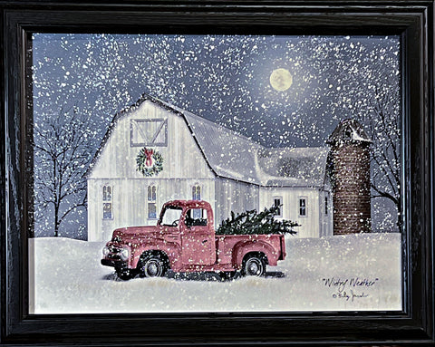 Billy Jacobs Wintry Weather Farm Christmas Tree Studio Canvas Framed 19 x 15