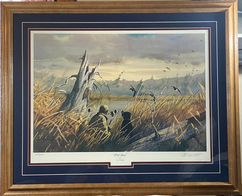 LES Kouba Framed S/N DUCK HUNTING Black Lab Print Old Pals