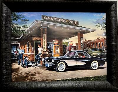Dan Hatala Full Service Corvette Gas Station Print Framed 19 x 15