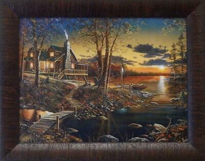 Jim Hansel "Comforts of Home" Cabin Framed Lake Studio Canvas 19" x 15"