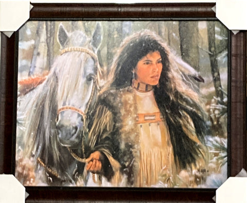 Maija Moon Shadow Indian Maiden with Horse Print-Framed 28.5 x 23.5