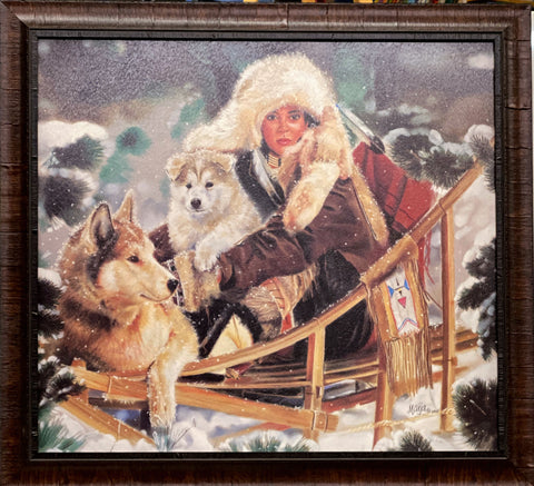 Maija Wilderness Run Dog Puppy Dog Sled Art Print-Framed 27.5 x 25.5