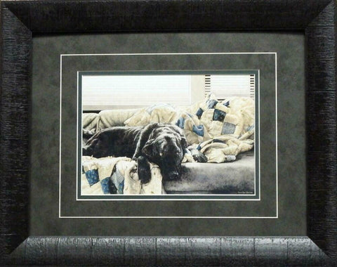 Sueellen Ross Guilty Pleasures Black Lab Dog Art Print-Framed 19 x 15