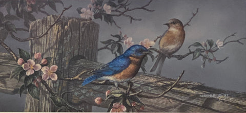 James Meger Songbird Open Edition Art Print In the Pink-Bluebirds (17x7.75)