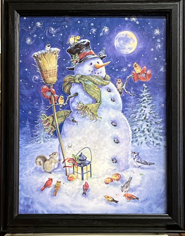 Donna Race Snowman's Feathered Fun Cardinal Art Print-Framed 15 x 19