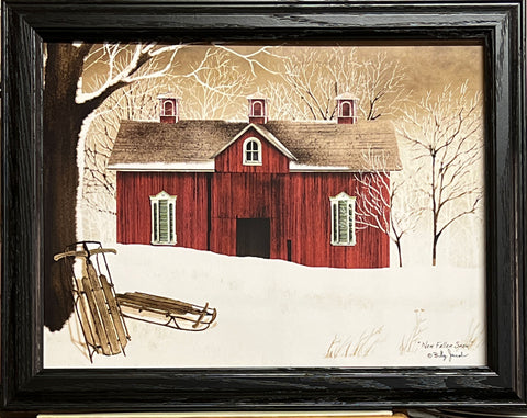 Billy Jacobs New Fallen Snow Sleds Barn Art Print-Framed 18.5 x 14.5