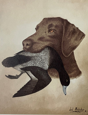 Carl Melichar Chocoiate Lab with Duck S/N Art Print- Image 9.5 x 12