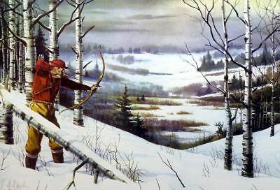 The Bow Hunter Deer Buck Hunting Art Print By Les Kouba  23.5 x 16