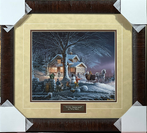 Terry Redlin Winter Wonderland  Snow Horse Sleigh Art Print-Frame 20.25 x 18.5