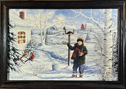 Mark Daehlin Chickadees Boy Bird Cardinal Art Print-Framed 33 x 23