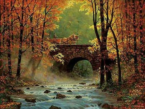 Chris Cummings Autumn Bridge S/N Horse Art Print