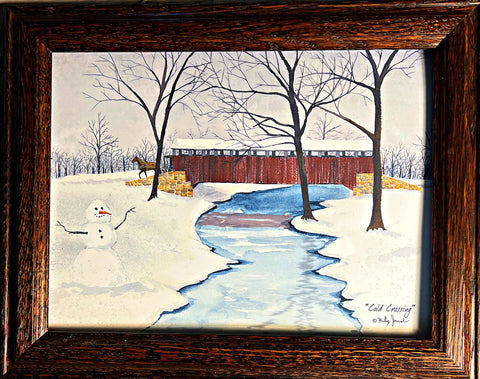 illy Jacobs Cold Crossing Winter Decorator Art Print Framed  14.5 x 11.5