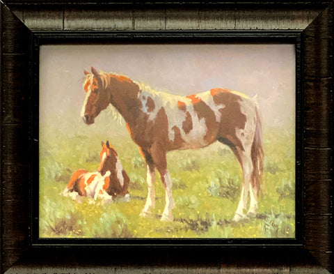 Jim Rey Horse and Colt Print-Tuckered Framed 18 x 13