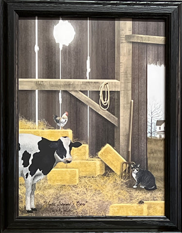 Billy Jacobs Uncle Sammy's Farm Cat Cow Art Print Framed 14.5 x 18.5