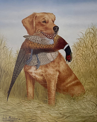 Carl Melichar April Golden Retriever with Pheasant S/N art print 12 x 15