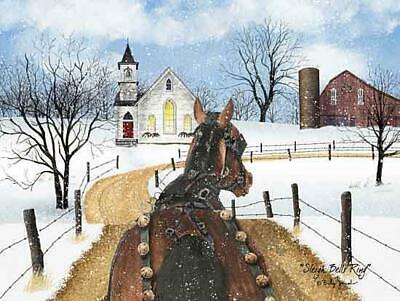Billy Jacobs Sleigh Bells Ring Horse Church Farm Art Print 16 x 12