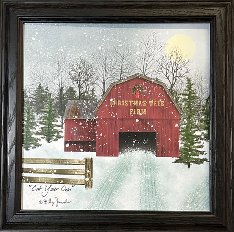 Billy Jacobs Cut Your Own Red Barn Christmas Tree Art Print-Framed 14.5 x 14.5