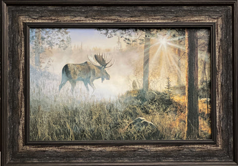 Jim Hansel A Walk in the Mist Moose Art Print-Framed 27 x 19