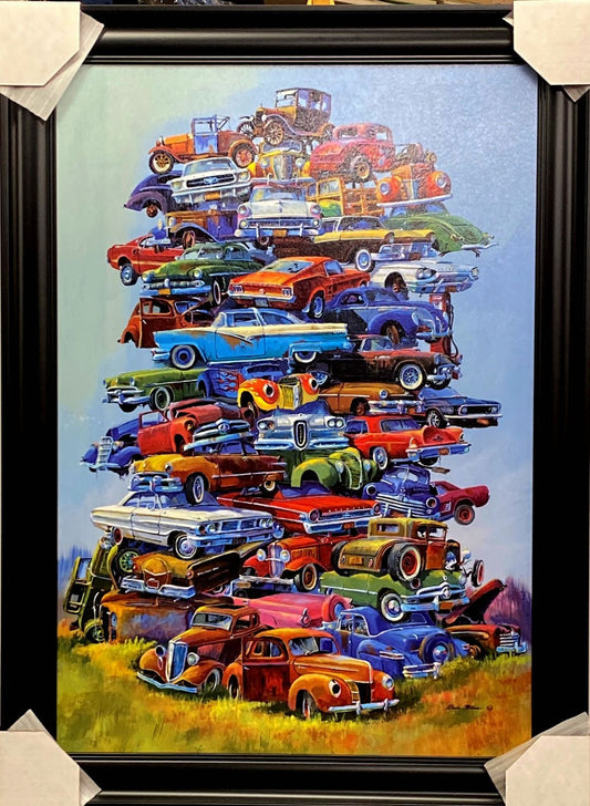 Dale Klee Junk Pile Ford Car Art Print-Framed 25 x 34-Free Shipping