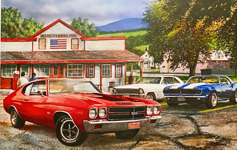 Daniel, Red White And Blue Classic Car S/N Art Print 29 x 19