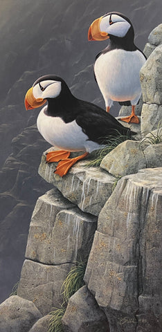 Daniel Smith Cliff Dwellers-Horned Puffins S/N Art Print 11 x 22