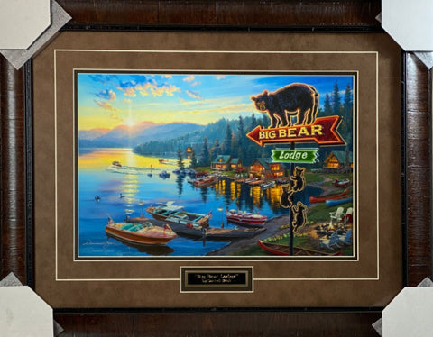 Darrell Bush Big Bear Lodge Cabin Lake Art Print-Framed 28 x 22
