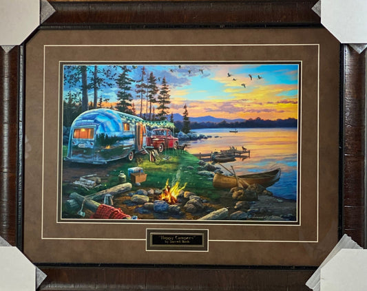 Darrell Bush Happy Campers Fishing and Camping Art Print-Framed 28 x 22