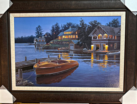 Darrell Bush Legends at the bay boat Lake home art Print-Framed 34 x 25