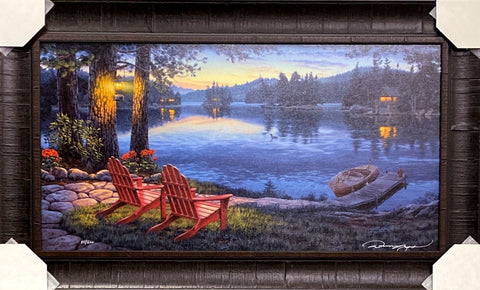 Darrell Bush Twilight Calm S/N Cabin Lake Art Print-Framed 34.5 x 21