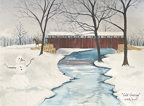 Billy Jacobs Cold Crossing Horse snowman Winter Art Print 12 x 9-Free Shipping