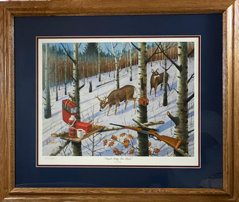 Les Kouba Popple Tree Deer Stand Hunting Art Print-Framed 27 x 23