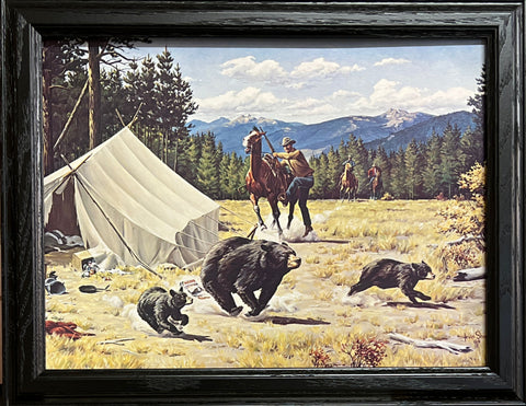 Irvin Shope Camp Raiders Bear Cowboyes Horse Art Print-Framed 18.5 x 14.5