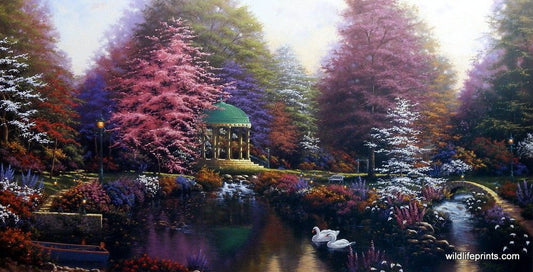 Derk Hansen Floral Garden Swan Gazebo Art Print