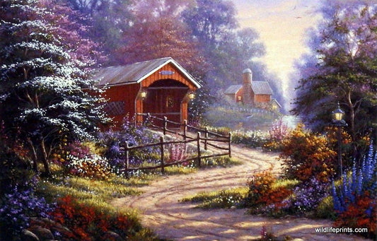 Art Print of Covered Bridge on Old Farm