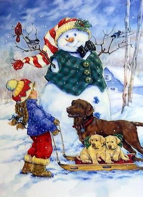 Donna Race "Frosty Morning Greeting" Snowman Bird Print  12" x 16"