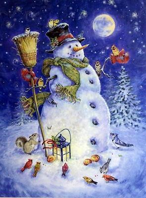 Donna Race "Snowmans Feathered Fun" Snowman Bird Print  12" x 16"