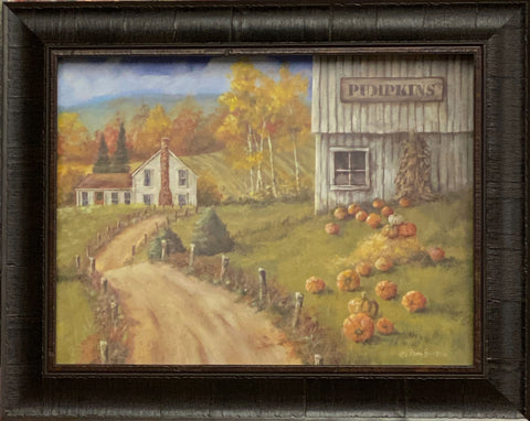 Pam Britton Harvest Pumpkin Barn Farm Art Print Framed 20 x 16