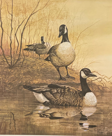 R. J. Ralph McDonald S/N Waterfowl Art Print Geese at Gaddy's Pond with Cert (18.25"x21.75")