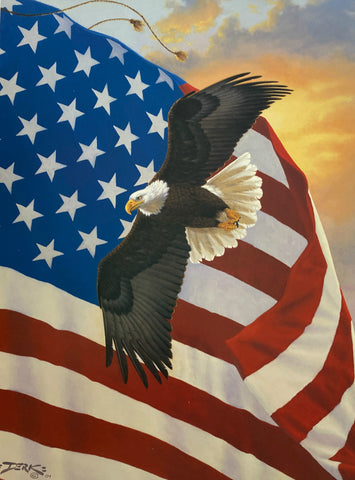 Derk Hansen Majestic Eagle Flag Art Print 12 x 16