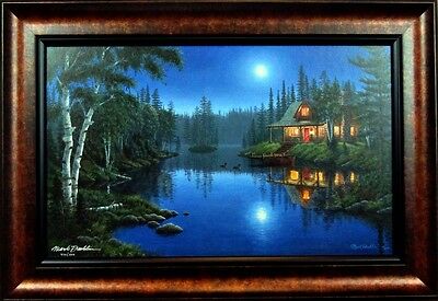 Moonlight Serenade by Mark Daehlin Cabin Lake Loon Print S/N Framed 34 x 23.5