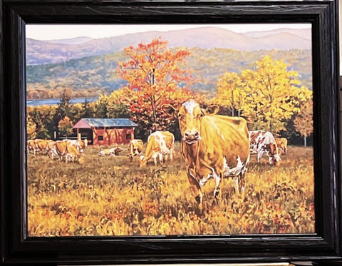 Bonnie Mohr Autumn's Gold Cow Farm Art Print-Framed 18.5 x 14.5